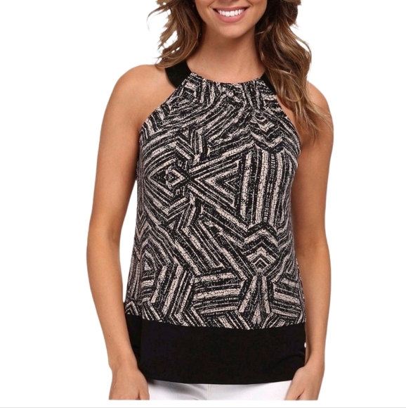 Calvin Klein Women's Black Trapunto Faux‎ Leather Halter Top Large - Picture 1 of 9